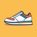 Vector of a vibrant white and orange shoe against a bold yellow background