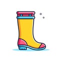 Vector of a vibrant yellow rain boot with a contrasting red sole