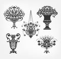 Vector victorian baroque design elements flower vase set