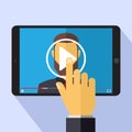 Vector video marketing concept in flat style - video player on the screen of tablet pc - infographics design element