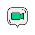 Vector video review, video message flat color line icon.