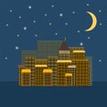 vector view of a night city with windows and tall buildings houses