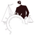 Vector vignette. Captain at helm of yacht