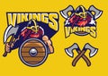 Viking mascot set with axes and shield