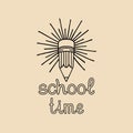 Vector vintage Back to school label. Retro sign with pencil. Children education icon.