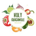 Vector vintage background with engraved hand drawn sketches of guacamole ingredients. Organic craft vegetables and spices