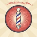 Vector vintage badge, sticker, sign with barber shop pole