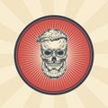 Vector vintage badge, sticker, sign with hipster skull