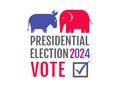 Vector vintage banner for 2024 presidential election in USA. Vector illustration of donkey and elephant. Vote 2024 Royalty Free Stock Photo