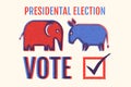 Vector vintage banner for 2024 presidential election in USA. Vector illustration of elephant and donkey. Royalty Free Stock Photo