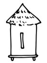 Vector Vintage Bee Hive. A Hand-drawn Doodle-style House For Bees Made Of Wood, In An Apiary. Isolated Black Outline Of A Vintage