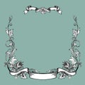 Vector vintage border frame engraving with retro ornament pattern in antique art nouveau style decorative design