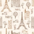 Vector Vintage Brown Paris Streets Travel Seamless