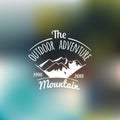 Vector vintage camping logo with mountains. Hand drawn tourist label. Retro hipster badge of outdoor adventures.