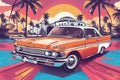 vector vintage car with palm trees Royalty Free Stock Photo