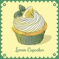 Vector vintage card. Lemon cupcakes