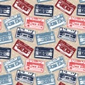 Vector with vintage cassettes, tapes, old music.