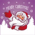 Vector vintage Christmas greeting card with cartoon Santa Claus. Royalty Free Stock Photo