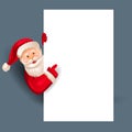 Vector vintage Christmas greeting card with cartoon Santa Claus holding a blank poster. vector illustration design Royalty Free Stock Photo