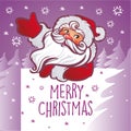 Vector vintage Christmas greeting card with cartoon Santa Claus. Royalty Free Stock Photo