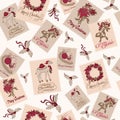 Vector Vintage Christmas Stamps Light Seamless