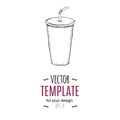 Vector vintage cold drink drawing. Hand drawn monochrome fast food illustration.