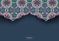 Vector vintage decor, ornate seamless borders and round mandala. Vignettes with arches, rosettes, floral elements. Eastern style