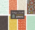Vector Vintage Doodle Repeat Seamless Patterns 8 Set With Various Hand Drawn Textures Royalty Free Stock Photo