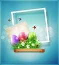 Vector vintage element for design. Easter eggs in green grass wi