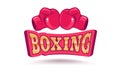 Vector vintage emblem for boxing with gloves. Emblem for boxing