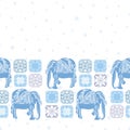 Vintage folk art boho elephant border.