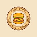 Vector vintage fast food logo. Burge sign. Bistro icon. Eatery emblem for street restaurant, cafe, bar menu design. Royalty Free Stock Photo