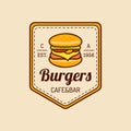 Vector vintage fast food logo. Burge sign. Bistro icon. Eatery emblem for street restaurant, cafe, bar menu design. Royalty Free Stock Photo