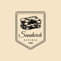 Vector vintage fast food logo. Hipster natural sandwich label, sign. Bistro icon. Street eatery emblem. Royalty Free Stock Photo