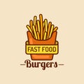 Vector vintage fast food logo. Retro fry potatoes sign. Bistro icon. Eatery emblem for street restaurant, cafe etc. Royalty Free Stock Photo