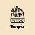 Vector vintage fast food logo. Retro fry potatoes sign. Bistro icon. Eatery emblem for street restaurant, cafe etc. Royalty Free Stock Photo