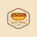 Vector vintage fast food logo. Retro hand drawn hot dog sign. Bistro icon. Used for street restaurant, cafe, bar menu. Royalty Free Stock Photo