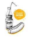 Vector vintage fast food special offer. Hand drawn monochrome ju Royalty Free Stock Photo