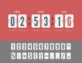 Vector vintage flip clock time counter. Scoreboard number symbol font. White analog board countdown timer