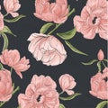 Vector vintage floral composition set with peony hand-drawn flowers and greenery leaves. Garden decoration fabrics. Modern