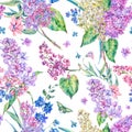 Vector vintage floral seamless pattern with pink lilac