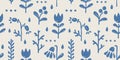 Vector vintage floral seamless pattern in scandinavian style. Retro seamless pattern with grunge flowers and berries Royalty Free Stock Photo