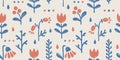 Vector vintage floral seamless pattern in scandinavian style. Retro seamless pattern with grunge flowers and berries Royalty Free Stock Photo