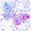 Vector vintage frame with big violet butterfliy and blots Royalty Free Stock Photo