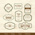 vector vintage frame set on wood texture background design elements