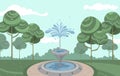 Vector vintage garden with beautiful fountain and squirting water