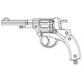 Vector vintage gun with drum coloring book . Illustration on a white isolated background