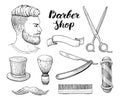 Vector vintage hand drawn Barber Shop set. Detailed illustration Royalty Free Stock Photo