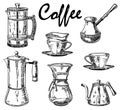 Vector vintage hand drawn coffee set Royalty Free Stock Photo