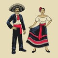 Vintage hand drawn of Couple Traditional Mexican